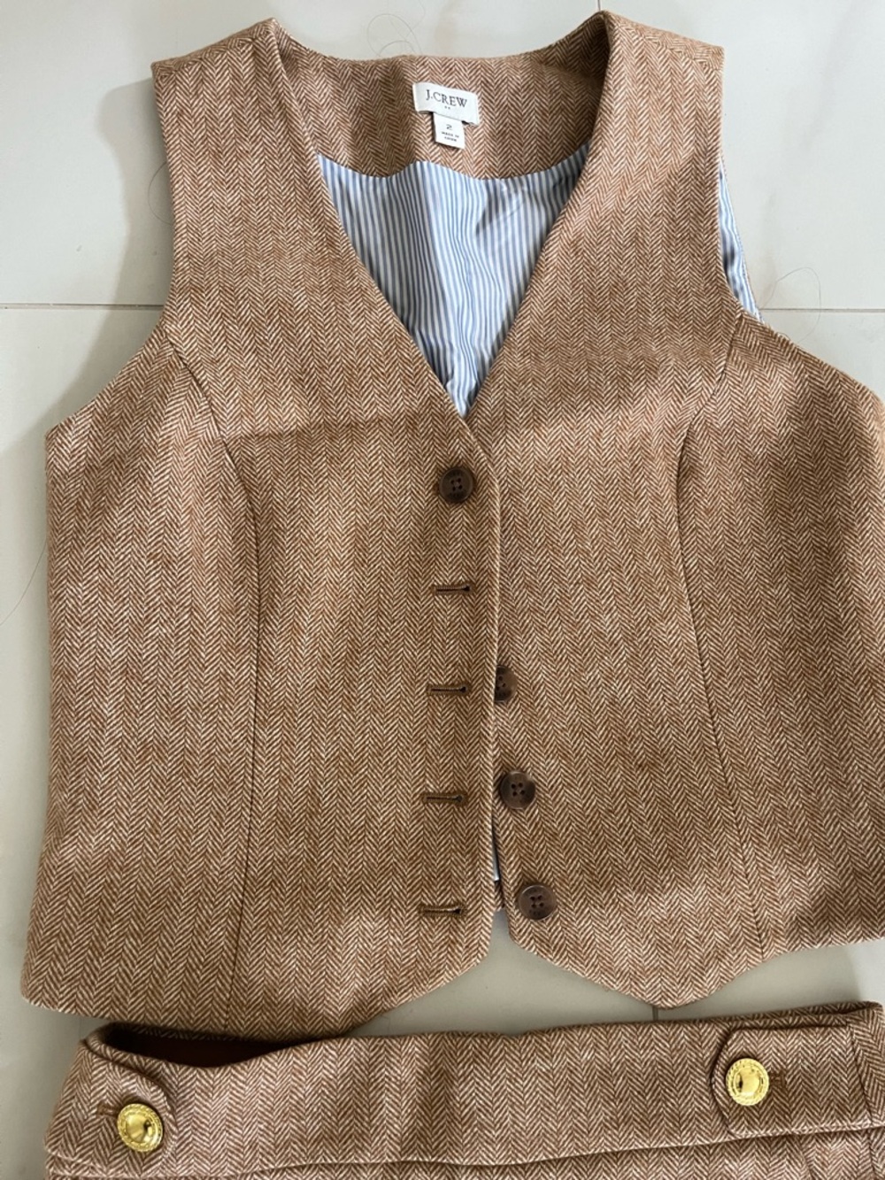 J Crew Two-Piece Brown Tweed Vest & Skirt Set - Picture 2 of 12